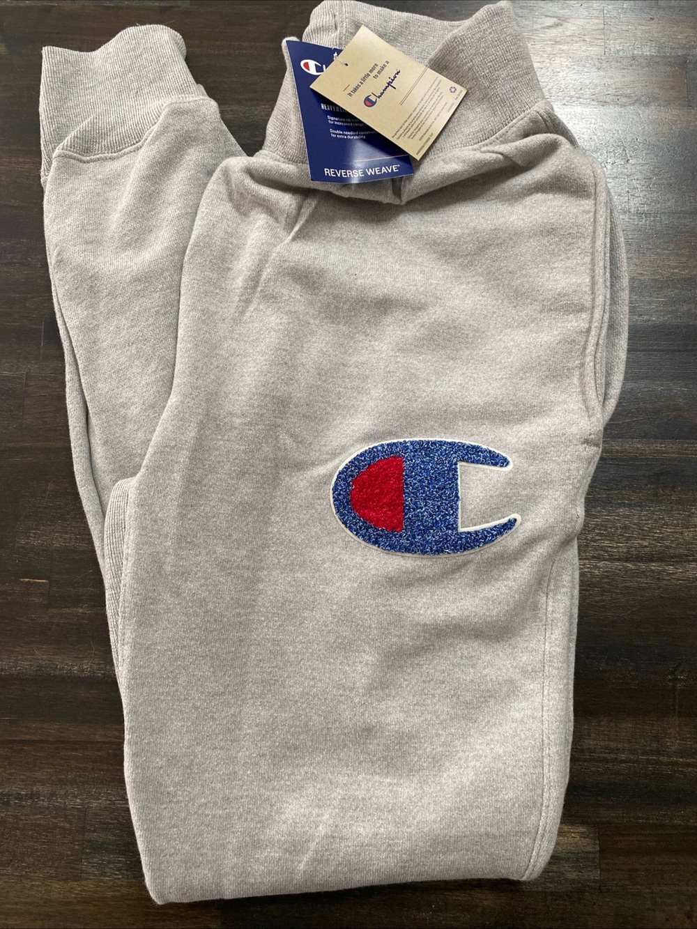 Champion Reverse Weave Oversized Logo Gray Jogger Pants Men Size Small NWT